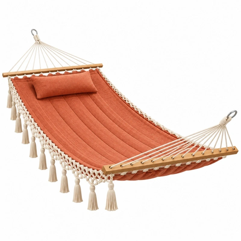 Hängematte 200 x 100 cm Baumwolle Terrakotta mit Holzspreizstäben im Boho-Stil