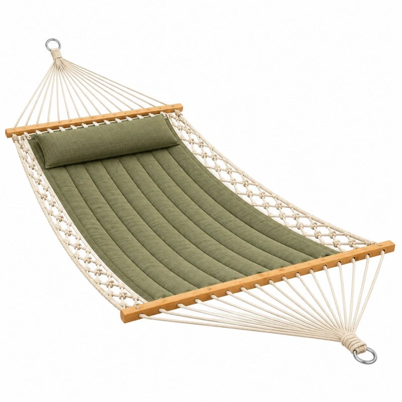 Hängematte 200 x 100 cm Grün Baumwolle mit Holzspreizstäben für Garten
