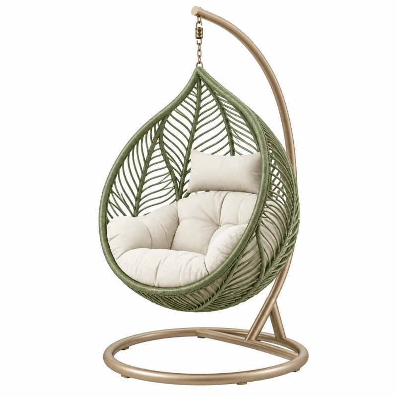 Hängesessel 105 x 105 x 195 cm aus Metall und Kunststoffgeflecht Grün Beige mit Gestell