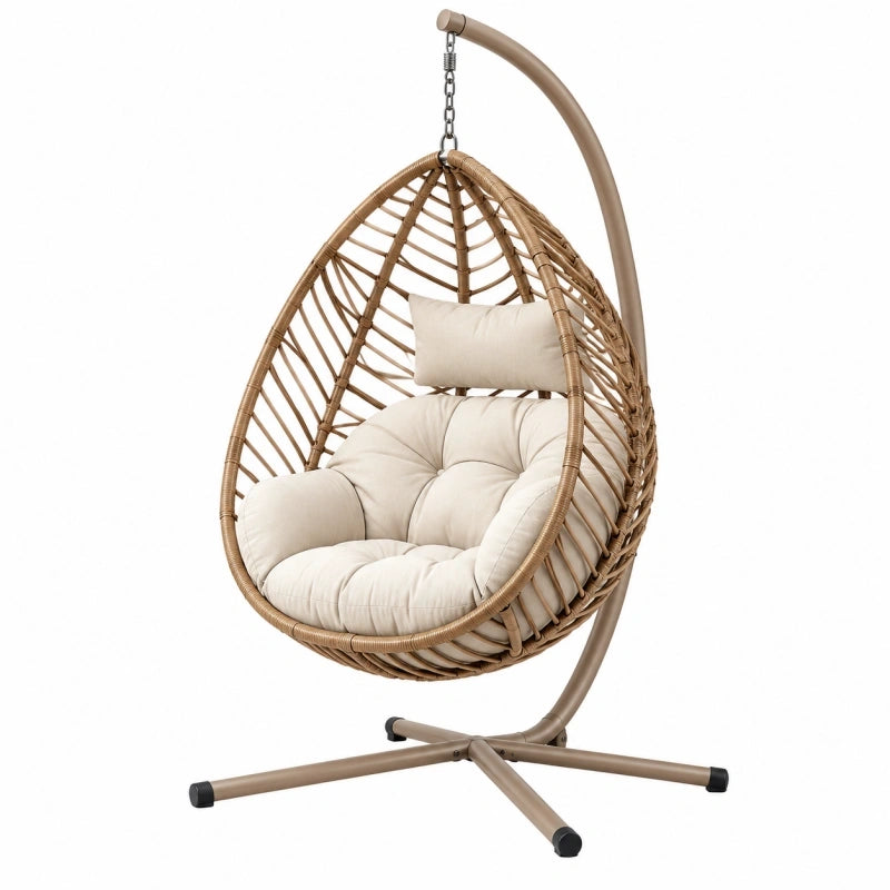 Hängesessel 105 x 105 x 195 cm Metall Geflecht Beige Freischwingend