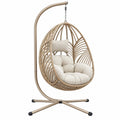 Hängesessel 105 x 105 x 196 cm Stahl Kunststoffgeflecht Beige für Innenbereich mit Freischwinger-Gestell