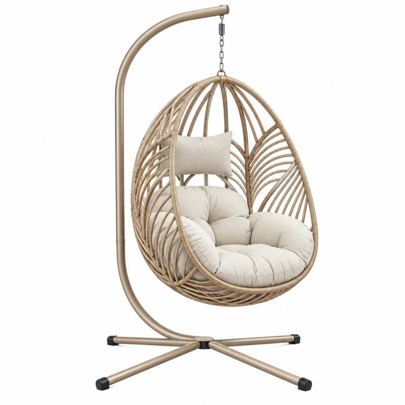Hängesessel 105 x 105 x 196 cm Stahl Kunststoffgeflecht Beige für Innenbereich mit Freischwinger-Gestell