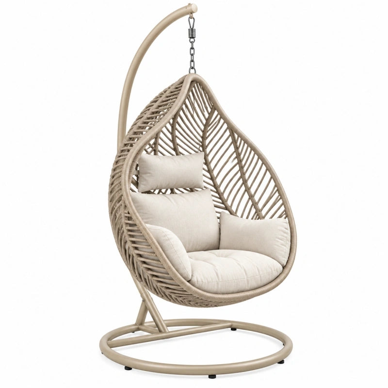 Hängesessel 105 x 105 x 195 cm beige Geflecht mit Metallgestell für Innenbereiche