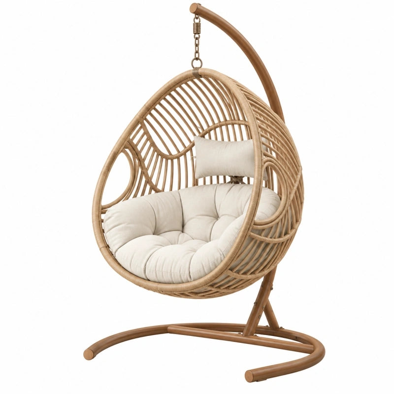 Hängesessel 105 x 105 x 195 cm Geflecht Natur mit Metallgestell für Innenbereich
