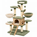 Kratzbaum 60 x 50 x 160 cm Grün Beige mit Holz Sisal und Plüsch für Katzen