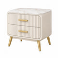 Nachttisch 50 x 40 x 55 cm in Creme mit Marmoroptik - Holzwerkstoff mit 2 Schubladen