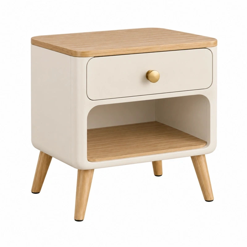 Nachttisch 50 x 40 x 55 cm Holzwerkstoff Beige Holzoptik mit Schublade im Retro-Stil