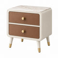 Nachttisch 50 x 40 x 55 cm in Creme Braun mit Kunstleder und Marmoroptik - 2 Schubladen
