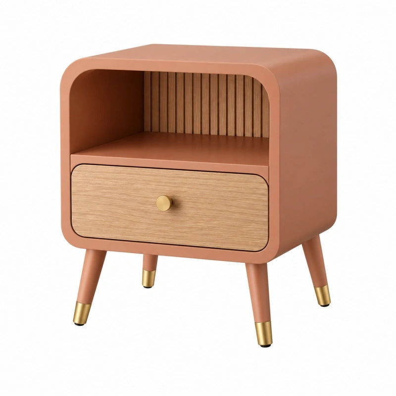 Nachttisch 45 x 40 x 60 cm Holzwerkstoff Terrakotta mit Schublade Retro
