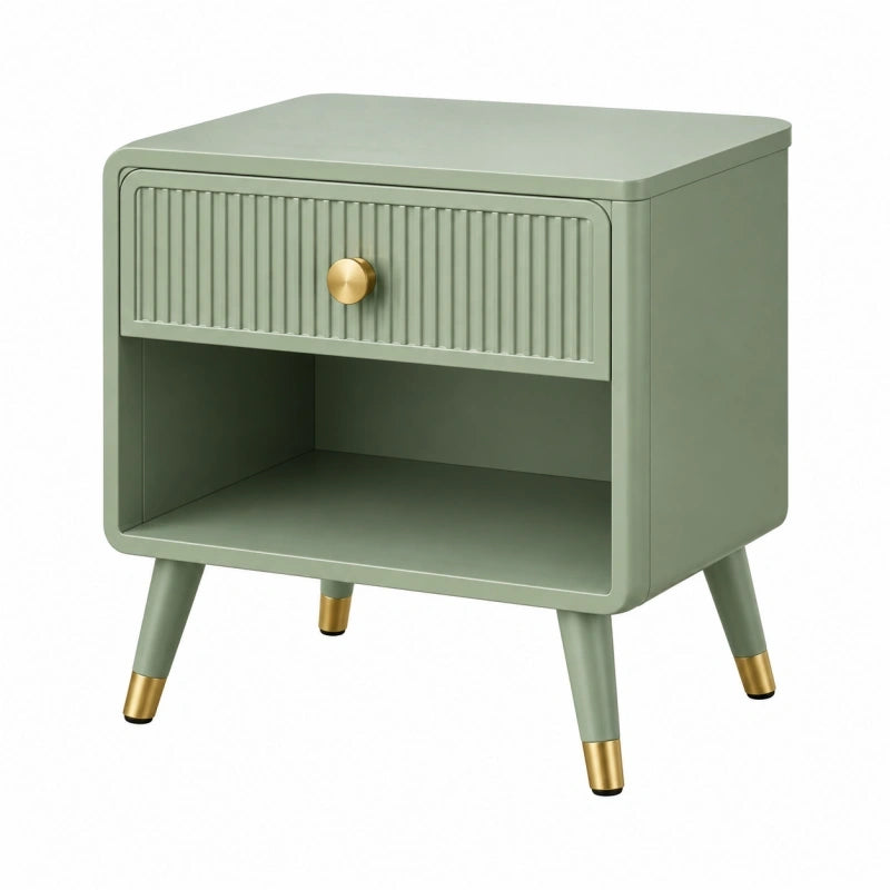 Nachttisch 45 x 40 x 55 cm aus Metall Salbeigrün mit Schublade im Retro-Stil