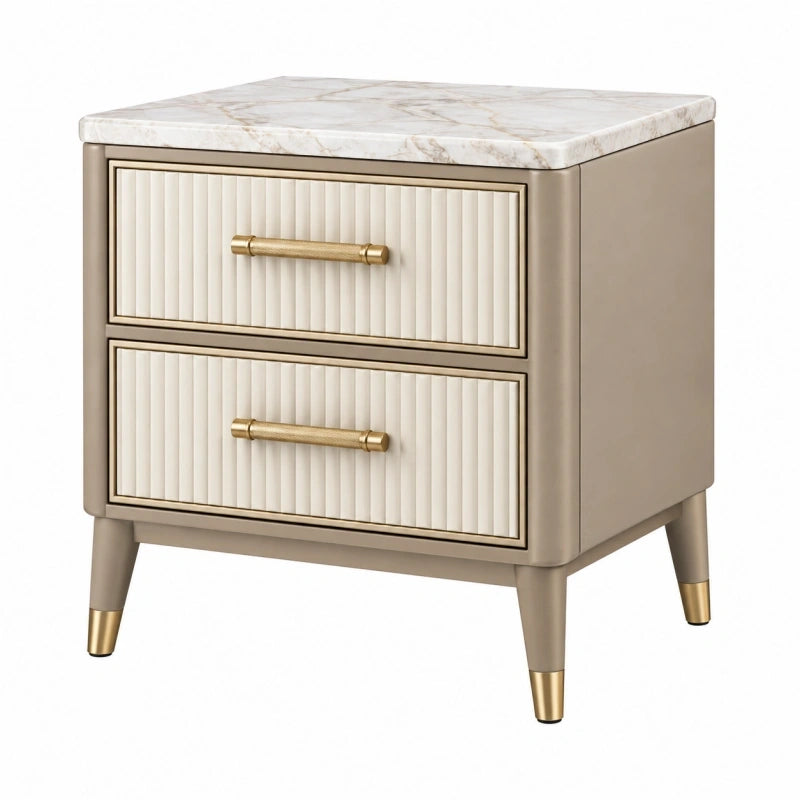 Nachttisch 50 x 40 x 60 cm Holzwerkstoff Beige mit Marmoroptik und 2 Schubladen