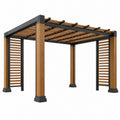 Pergola 300 x 300 x 230 cm aus Holz und Metall Braun Schwarz mit Lattenüberdachung für den Garten