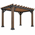 Gartenpergola 300 x 300 x 250 cm Metall Holz Braun Schwarz - offene Lamellenüberdachung