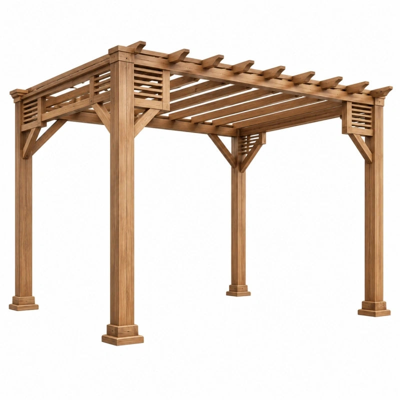 Gartenpergola 300 x 300 x 240 cm aus Holz naturfarben mit Lamellendach für den Außenbereich