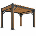 Pergola 300 x 300 x 230 cm aus Stahl und Holz in Schwarz Braun mit Lamellendach für Garten