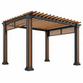 Pergola 300 x 300 x 240 cm aus Metall und Holz in Schwarz Braun mit Lamellendach