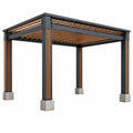 Pergola 300 x 300 x 240 cm aus Stahl und Holz in Schwarz Braun mit offenem Lamellendach