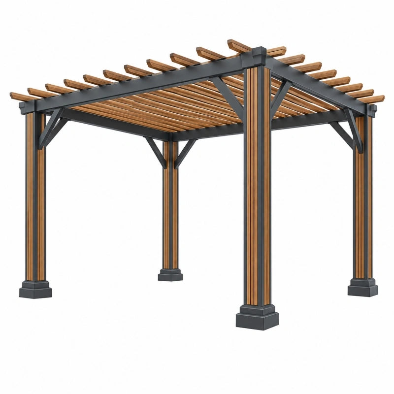 Pergola 300 x 300 x 240 cm aus Metall und Holz Schwarz/Braun für den Garten