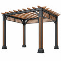 Pergola 300 x 300 x 250 cm aus Metall und Holz Braun/Schwarz für den Garten mit Latten-Dach