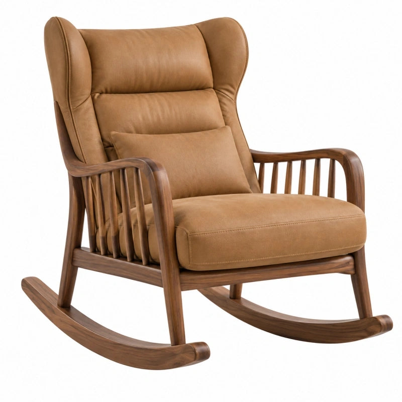 Schaukelstuhl 75 x 90 x 105 cm Braun Holz Kunstleder Gepolstert