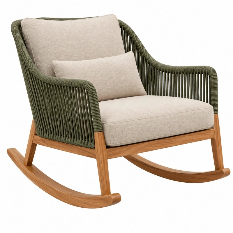 Schaukelstuhl 72 x 95 x 98 cm aus Holz mit Kordelbespannung Grün Beige
